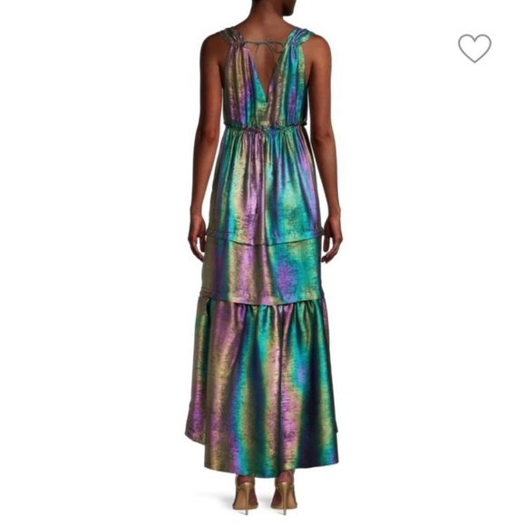 Betsey Johnson Liquid Rainbow Metallic Tiered High Low formal dress size: S - Picture 2 of 16